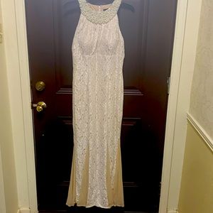 Beaded and laced sequin evening dress.